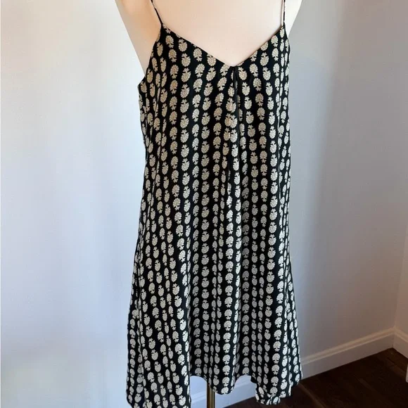 Madewell 100% Silk Medium Black and Cream Patterned Midi Dress - Picture 11 of 11